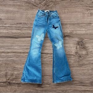 Hollister Blue Curvy High-Rise Vintage Flare Jeans with Butterfly Accents